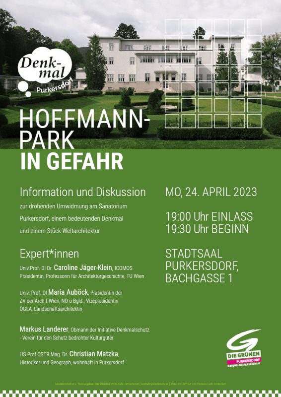 Plakat Ankündigung Sanatorium Purkersdorf - Hoffmann-Park in Gefahr